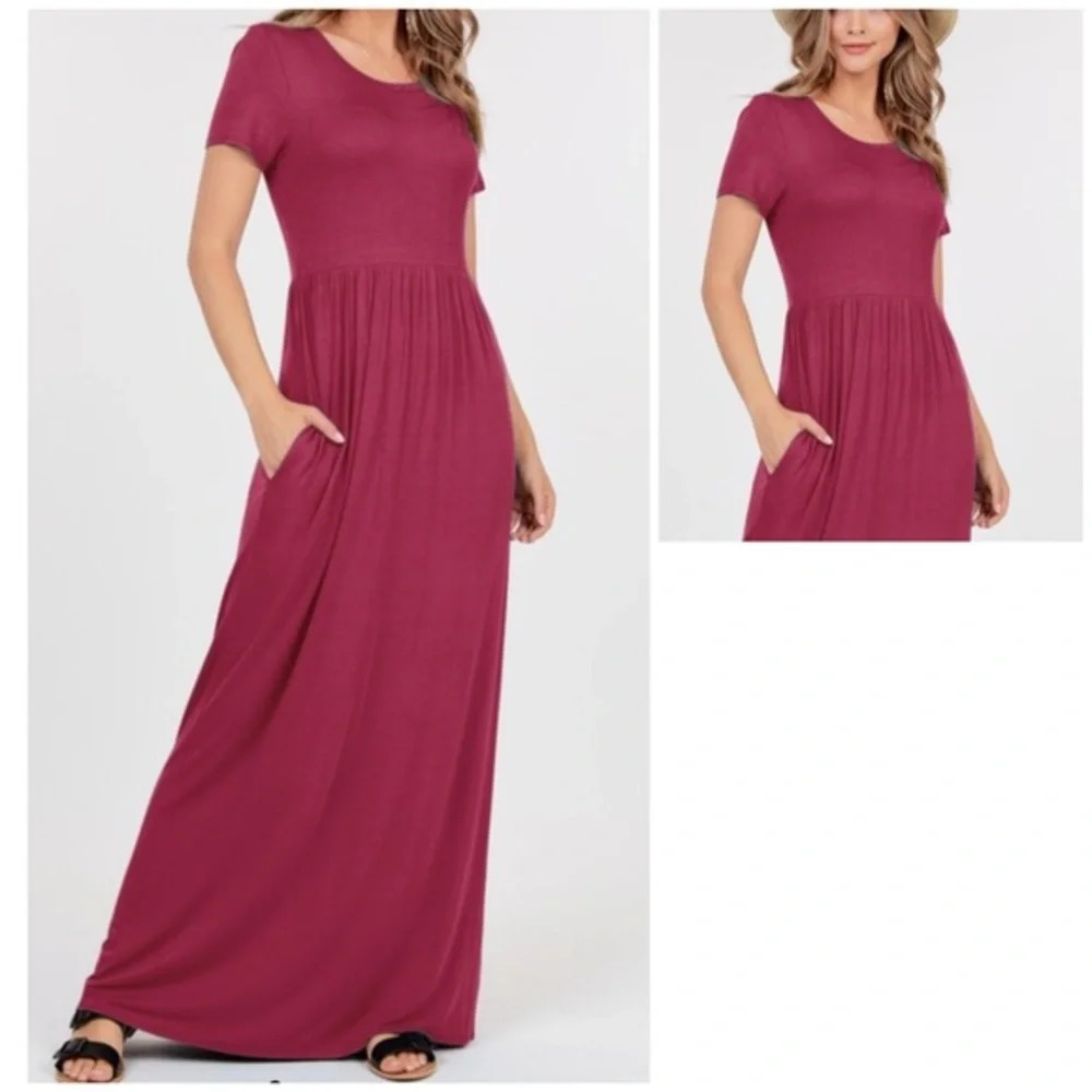 NWT iliad USA Boutique Raspberry Maxi dress pockets minimalist business casual